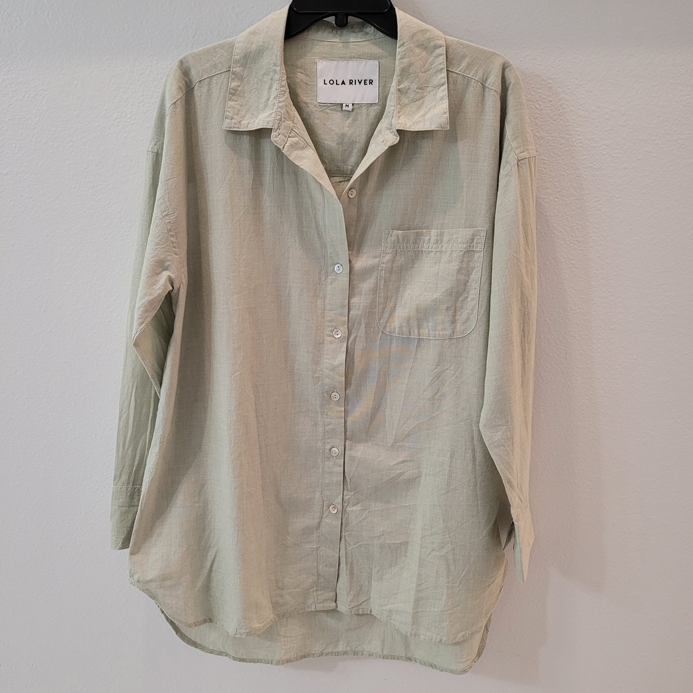 Lola River Anthropoloige Top Womens Medium Light Green Taylor Button Up Preppy - Picture 2 of 10